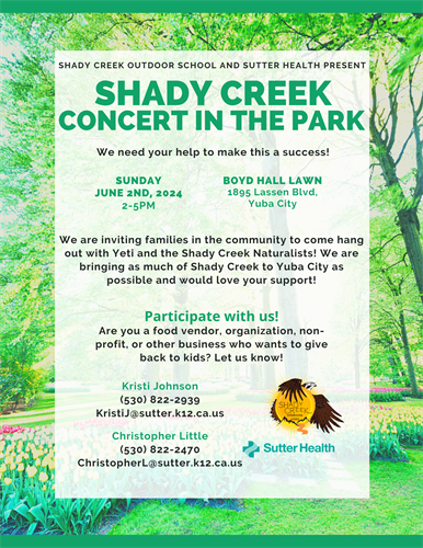 Shady creek concert in the park sponsors